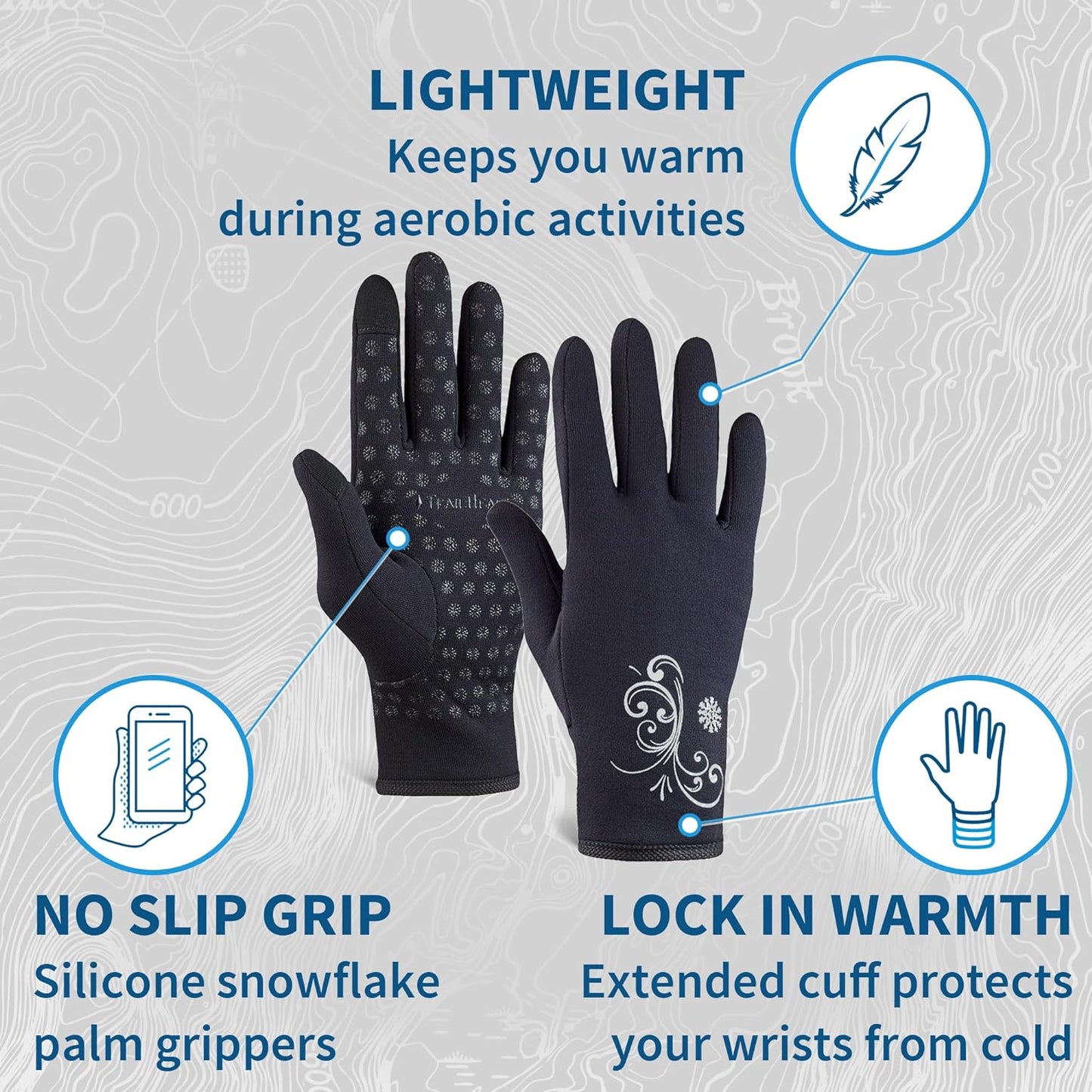 Women'S Touchscreen Gloves, Cold Weather Running Gear | 4-Way Stretch Fabric, Silicone Palm Grips, Made from Recycled Materials, Designed for Aerobic Activities
