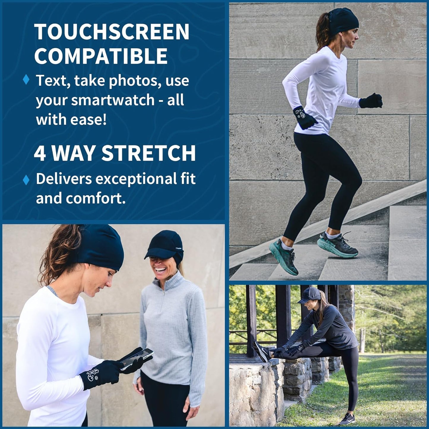 Women'S Touchscreen Gloves, Cold Weather Running Gear | 4-Way Stretch Fabric, Silicone Palm Grips, Made from Recycled Materials, Designed for Aerobic Activities